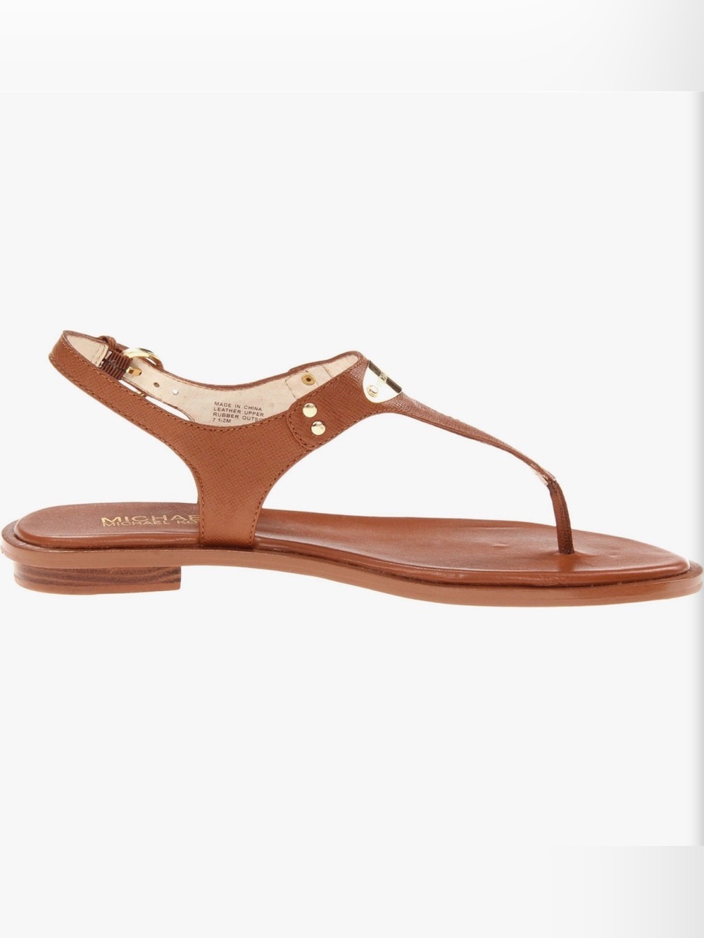 MK Luggage Brown Leather Golf Plate T-strap Sandals (10)